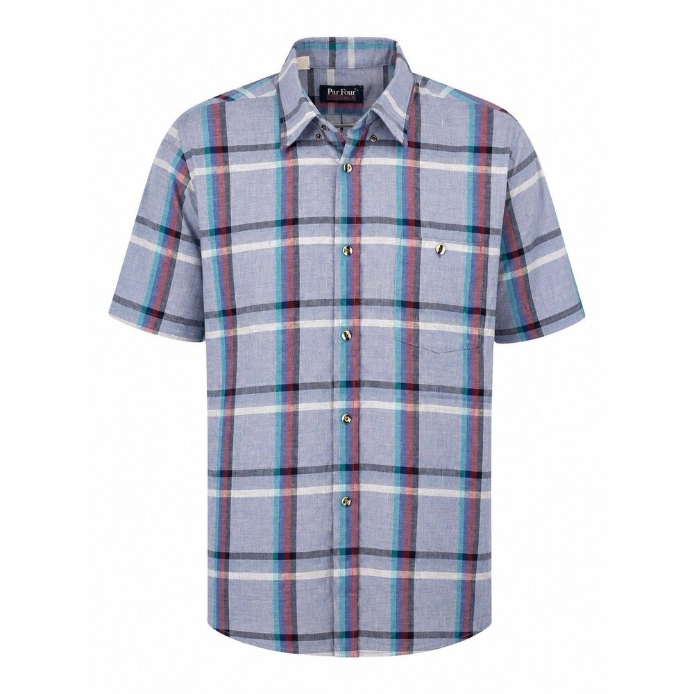 Vintage Par Four Sportswear USA Plaid Button Up Shirt Mens L Blue Cotton Blend